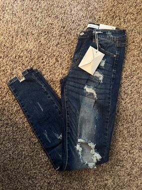 KanCan Dark Blue Distressed Women's Jeans